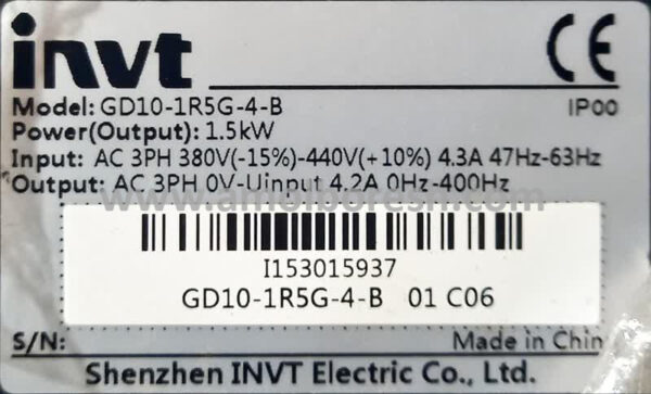 اینورتر سه فاز 1.5 کیلو وات INVT (GD10-1R5G-4-Bمدل) - Image 2