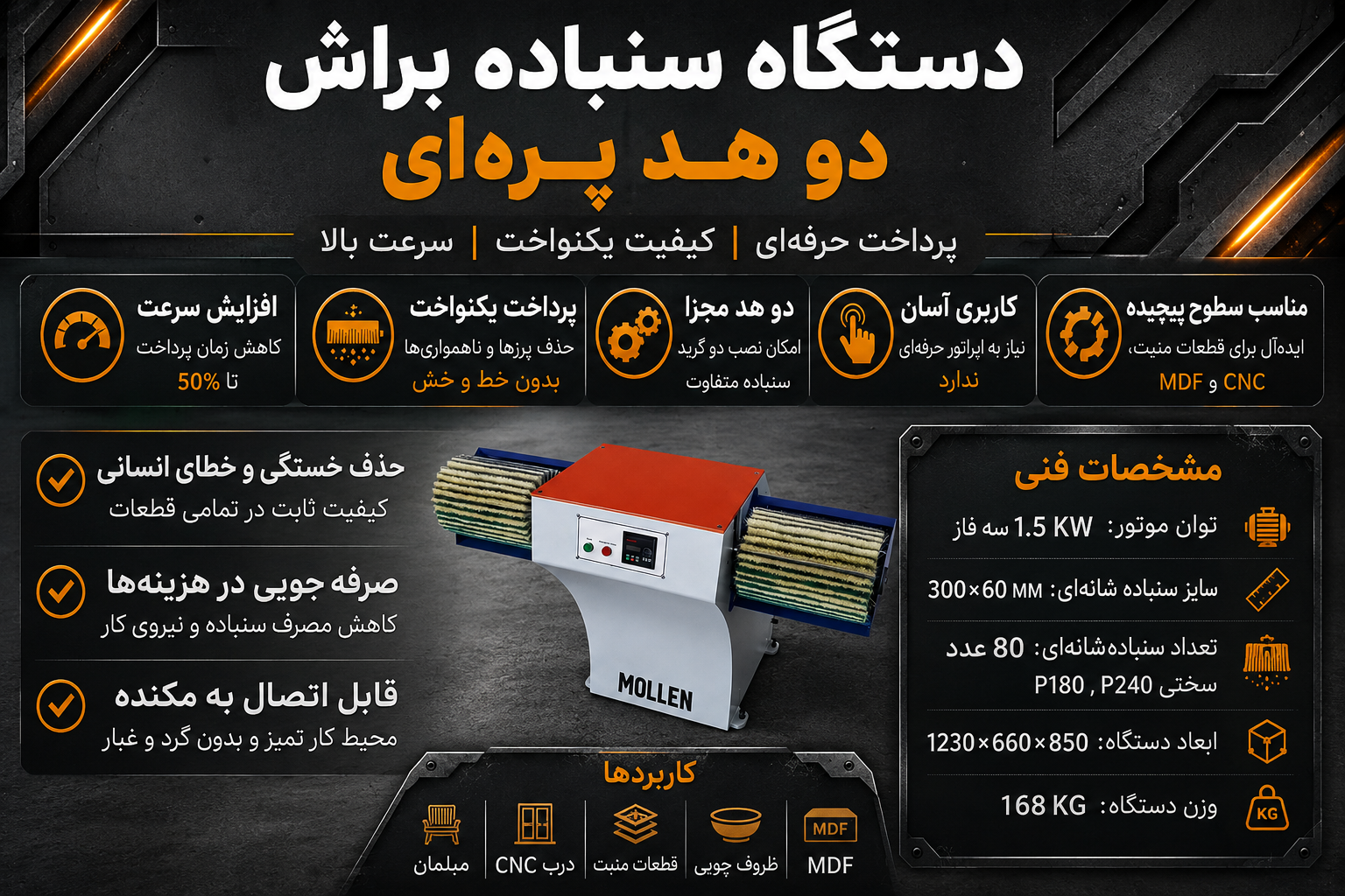 سنباده براش دو هد پره ای